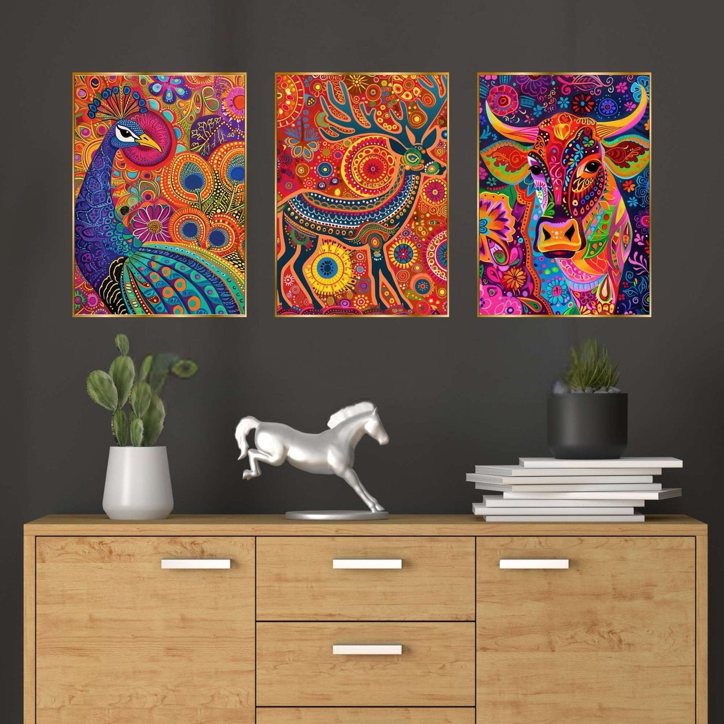 Set of Three Wall Paintings for Wall Dacoration Golden Framed Wall Paintings for Living Room & Bedroom Wall Art for Home Decoration & Office Wall Décor (18×12 inch CH-GD3-7)