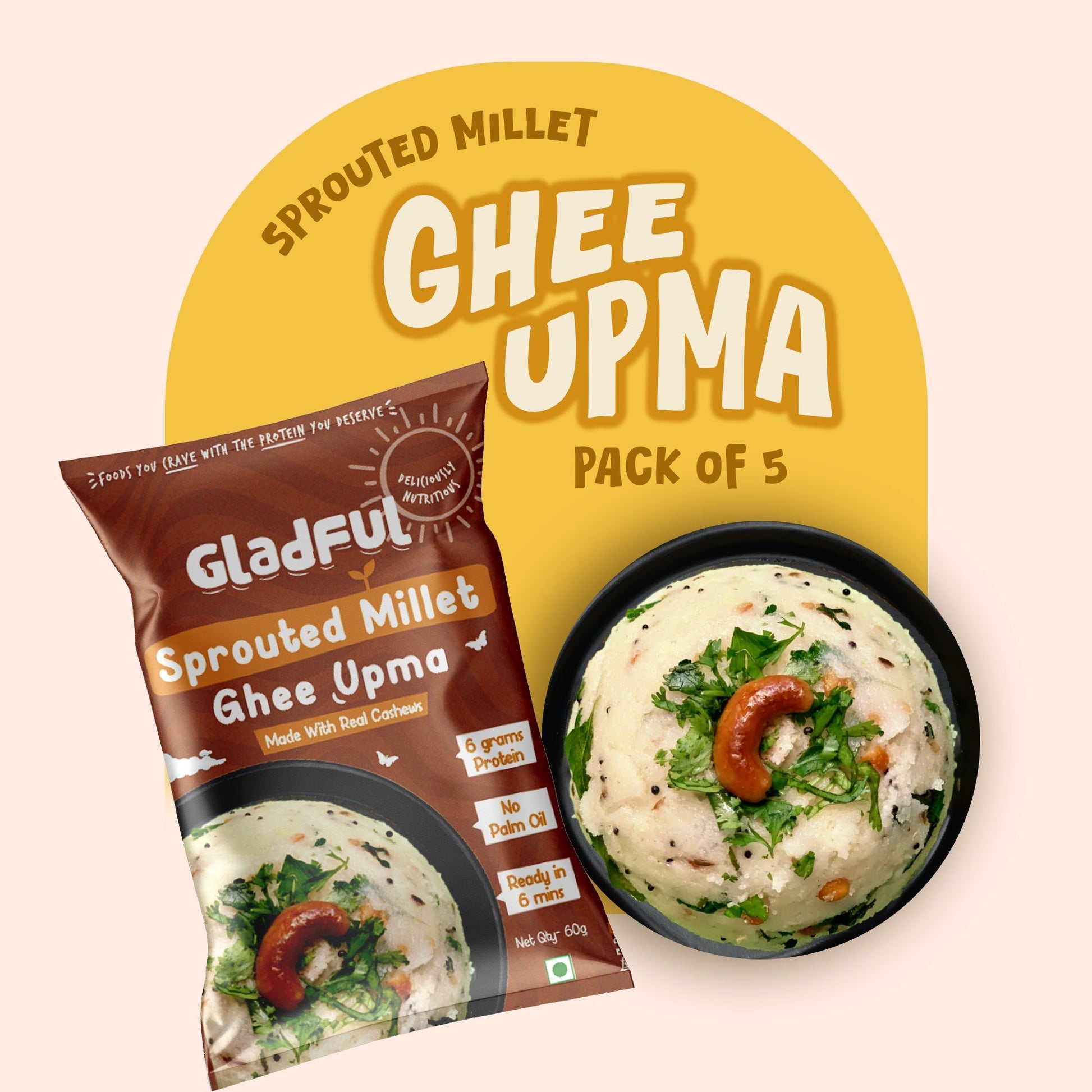 Desi Ghee and Millet Instant Upma with Cashews - Pack of 5