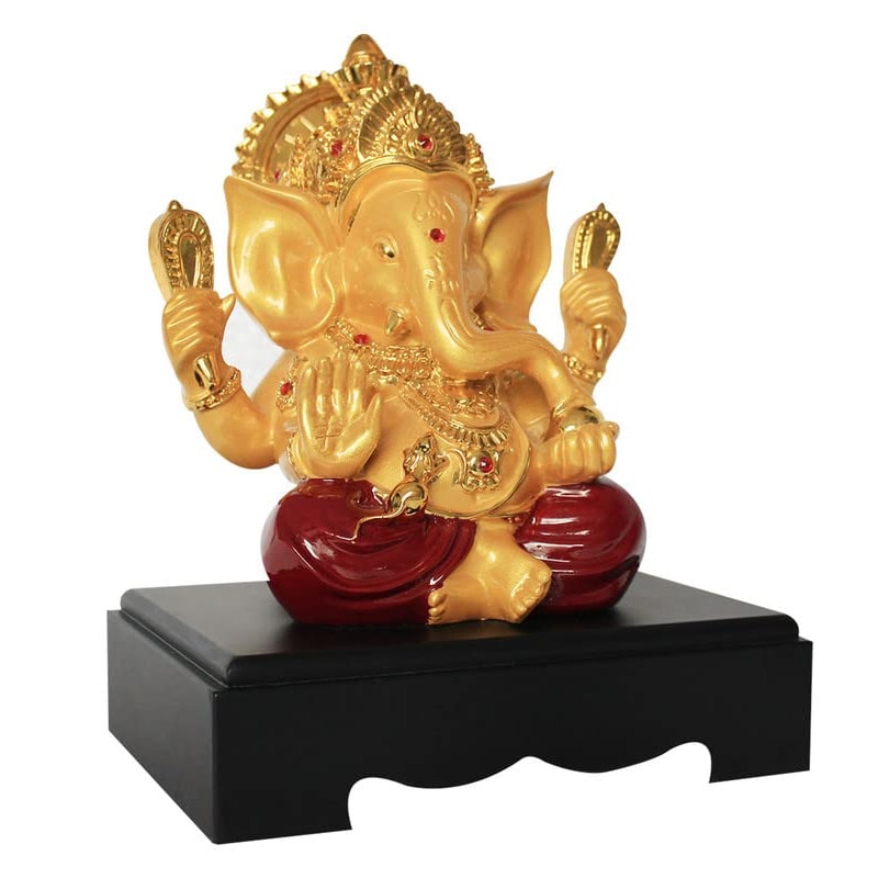 Svastika Red and Golden Meditating Lord Ganesh Idol