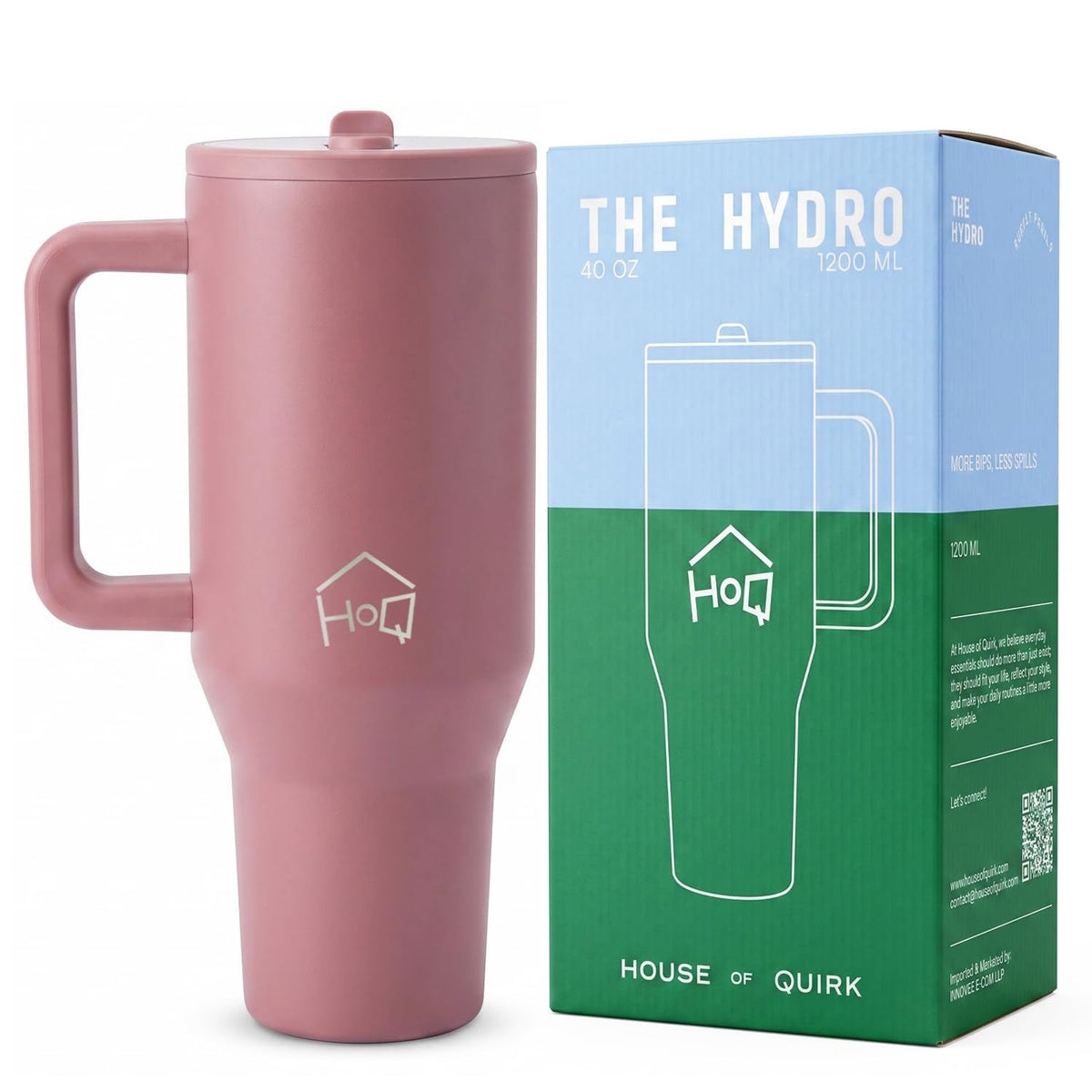 House of Quirk 1200ML Tumbler with Handle & Simple Flip Straw - Avocado