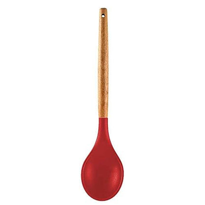 Woodtula Silicone Cooking Utensils Kitchen Utensil Set Heat Resistant Wooden Handles Red
