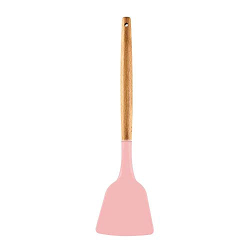 P-Plus International Silicone Spatula Wooden Handle Flexible & Heat Resistant Rubber Non Stick Pink
