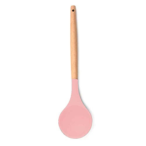 Woodtula Silicone Soup Ladle Spatula with Wooden Handle Non-Stick Kitchen Utensil Tools Pink