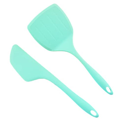 P-Plus International 2 Pieces Silicone Pancakes Shovel Wide Spatula Turner Nonstick Sky Blue