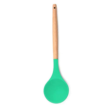 Woodtula Silicone Soup Ladle Spatula with Wooden Handle Non-Stick Kitchen Utensil Tools Green