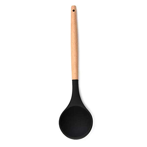 Woodtula Silicone Soup Ladle Spatula with Wooden Handle Non-Stick Cookware Utensil Tools Black