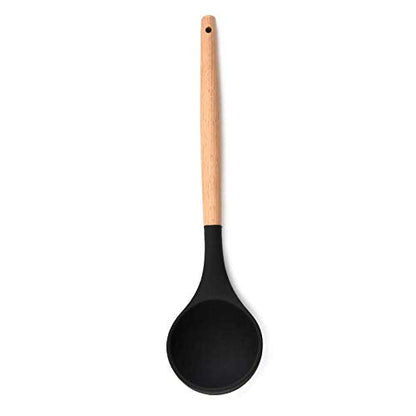 Woodtula Silicone Soup Ladle Spatula with Wooden Handle Non-Stick Cookware Utensil Tools Black