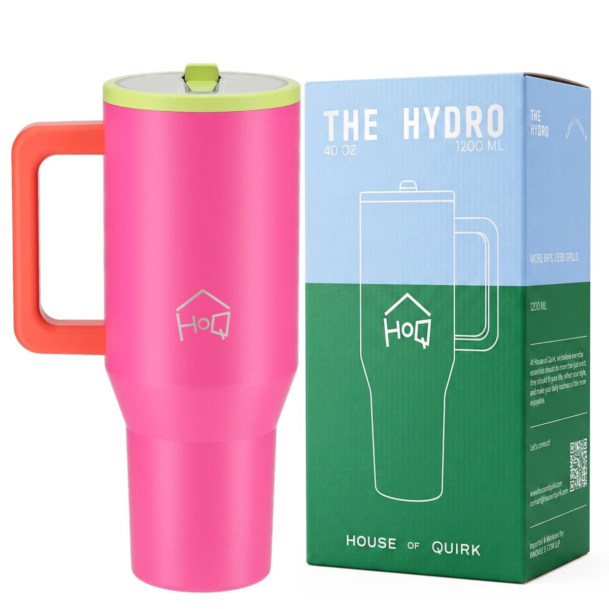House of Quirk 1200ML Tumbler with Handle & Simple Flip Straw - Avocado