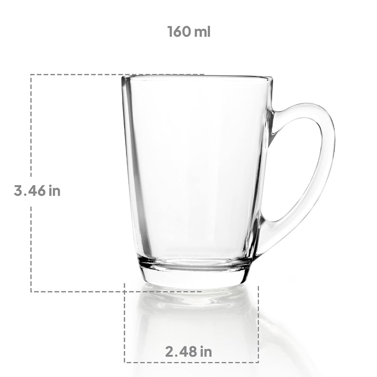 Cello Caroline Glass Tea Cup with Elegant Design 160ml, Set of 6 Clear