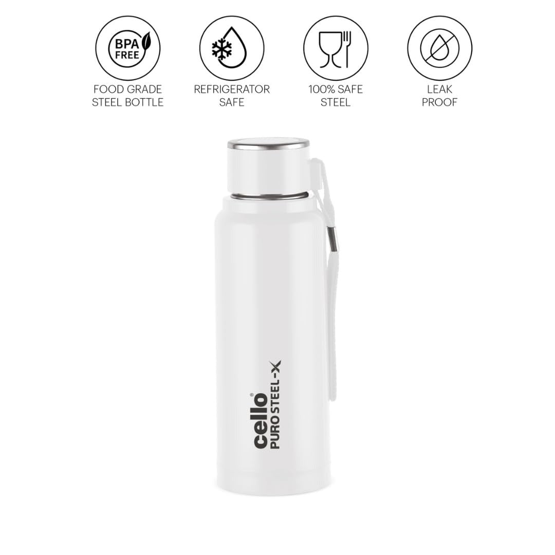 Cello Puro Steel-X Benz PU Insulated Water Bottle 410ml, White