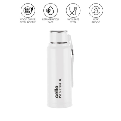 Cello Puro Steel-X Benz PU Insulated Water Bottle 410ml, White