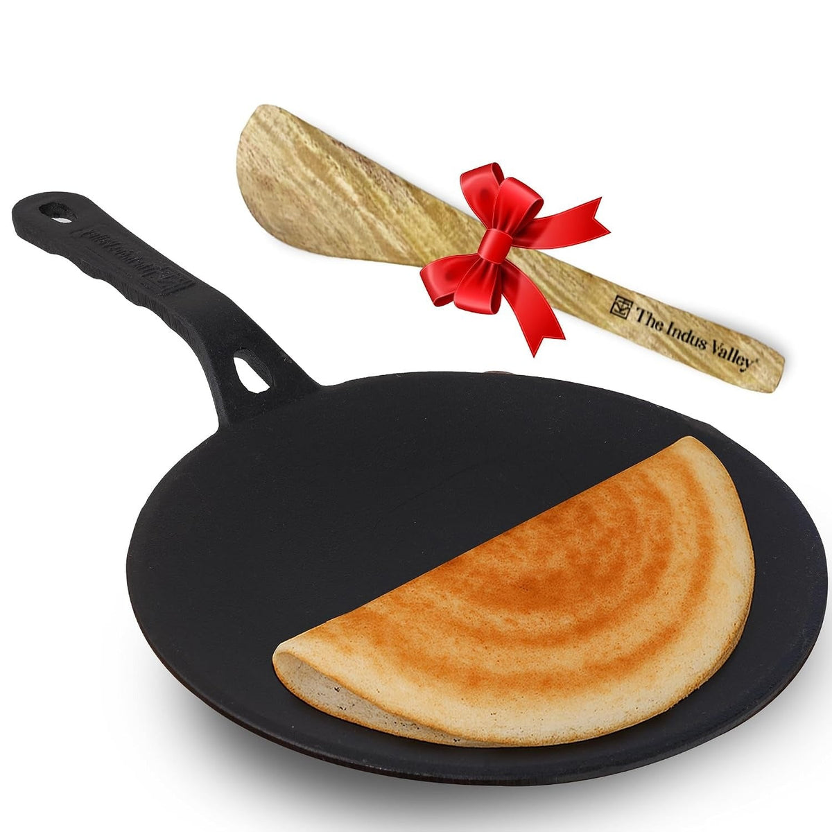 The Indus Valley Pre-Seasoned Cast Iron Concave Dosa Tawa + Free Wooden flip
