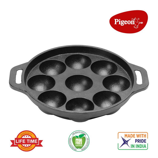 Pigeon Long Lasting Cast Iron Panniyarakkal 9 Rounds, Naturally Non-Stick