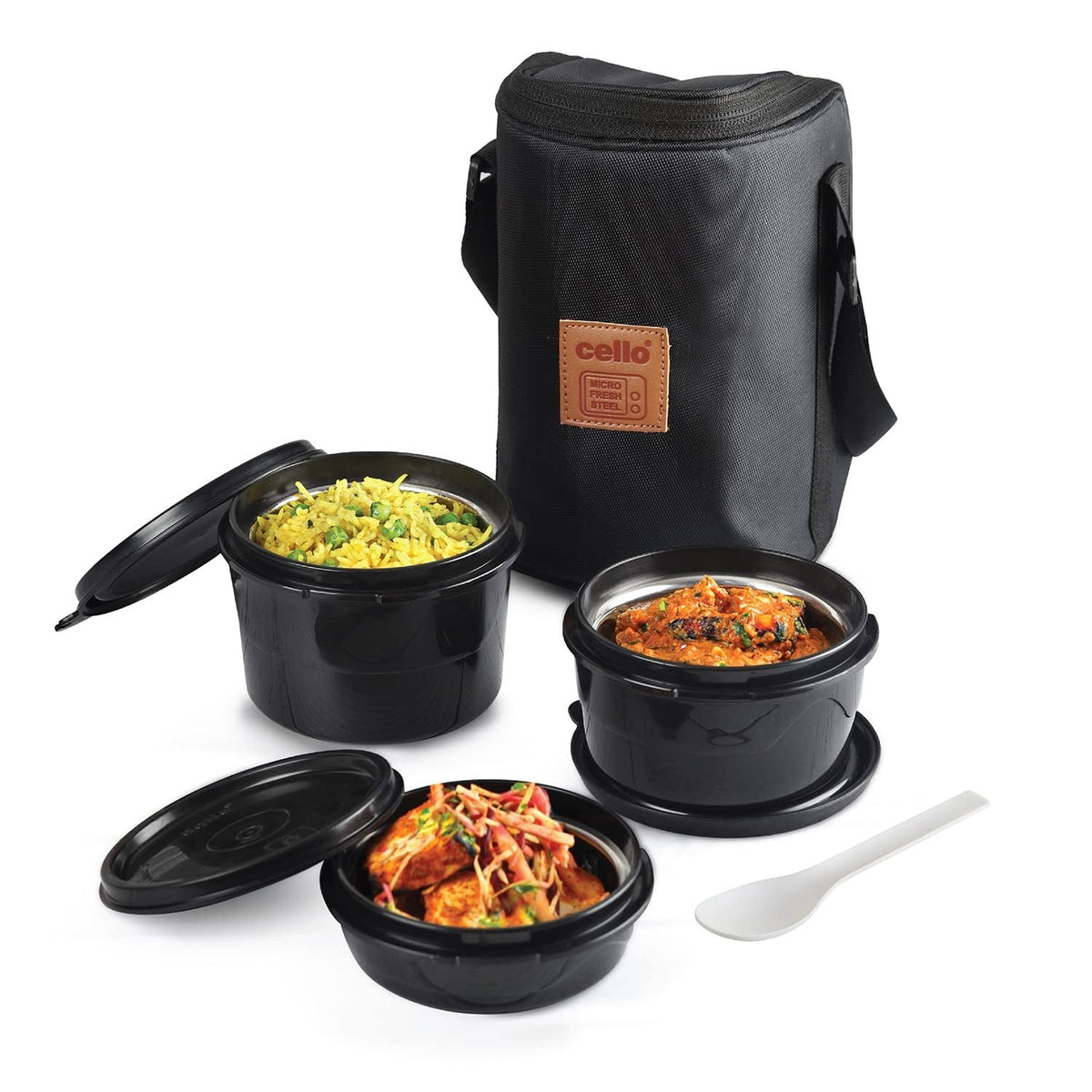 Cello All In One Lunch Box with Fabric Bag, Black