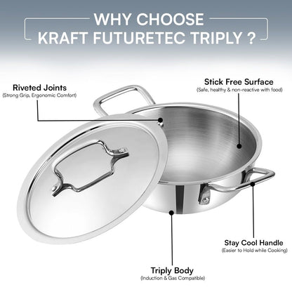 Kraft Futuretec Triply Stainless Steel Cookware Set of 3 Pcs