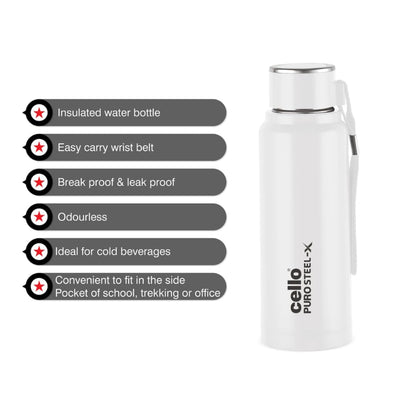 Cello Puro Steel-X Benz PU Insulated Water Bottle 410ml, White