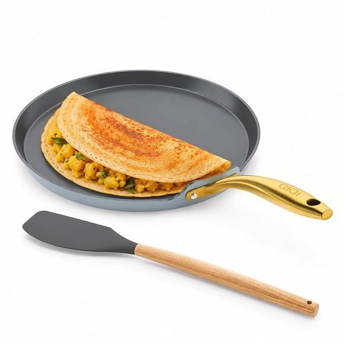 Asai Ceramic Non Stick Dosa Tawa 28cm with Silicone Spatula - Grey