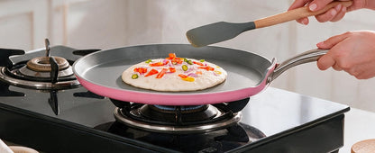 Asai Ceramic Non Stick Dosa Tawa 28cm with Silicone Spatula - Pink