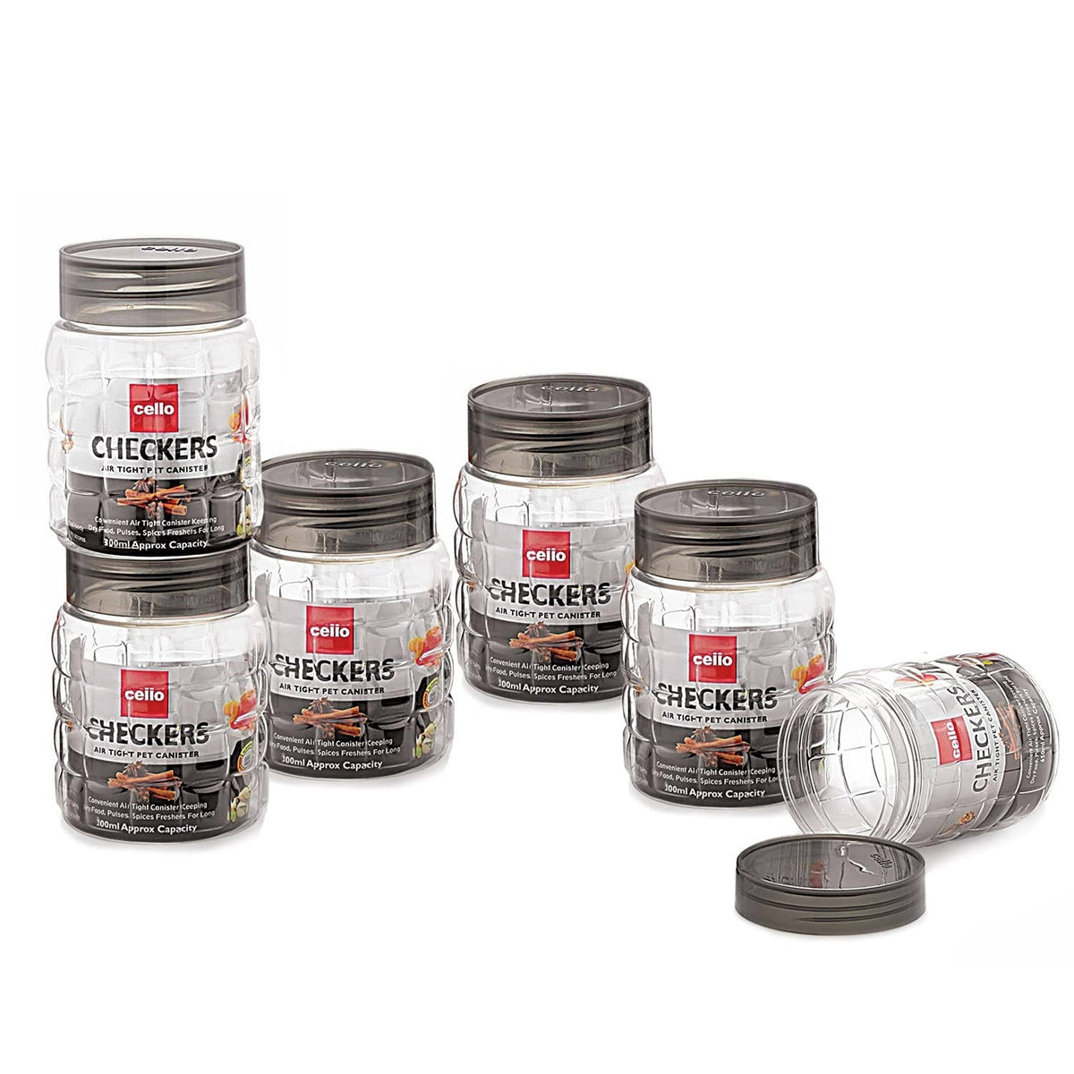 CELLO Checkers Kitchen Storage Container Box Set of 6 Pcs (300 ml x 6)