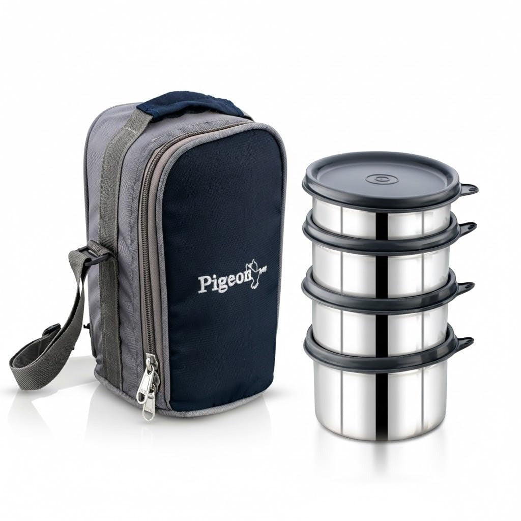 Pigeon Vibe Stainless Steel Lunch Carrier Set of 3 Containers (250ml, 350ml & 500ml)