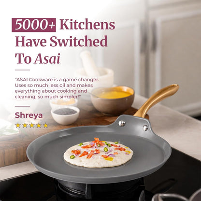 Asai Ceramic Non Stick Dosa Tawa 28cm with Silicone Spatula - Grey