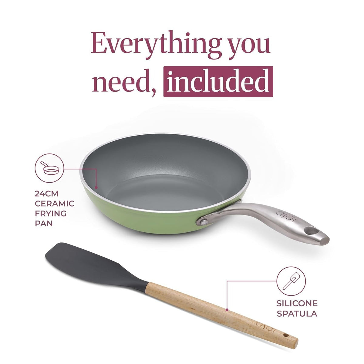 Asai Ceramic Pan for Cooking 24cm Non Stick Frying Pan - Green