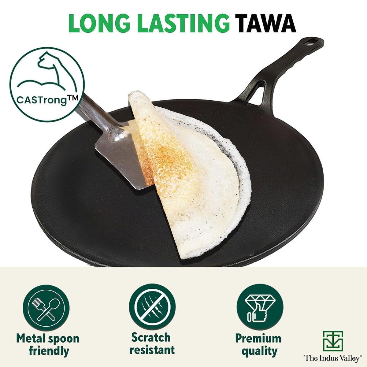 The Indus Valley Pre-Seasoned Cast Iron Concave Dosa Tawa + Free Wooden flip