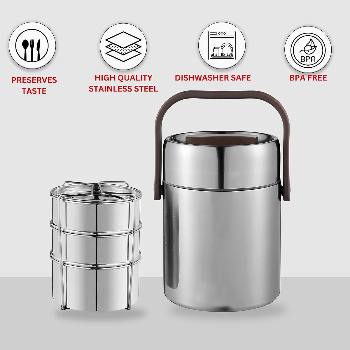 Kraft Perma Therm 3-Tier Stainless Steel Insulated Lunch Box -1.6L (400ml Each)