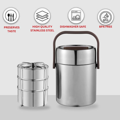 Kraft Perma Therm 3-Tier Stainless Steel Insulated Lunch Box -1.6L (400ml Each)