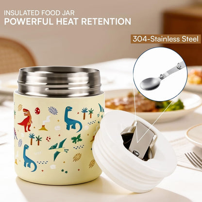House of Quirk 304 Stainless Steel Baby Feeding Bowl with Spoon - Dinosaur Beige