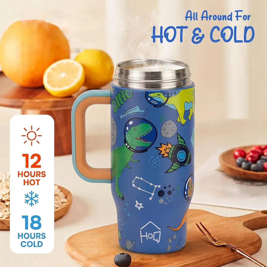 House of Quirk 530ml Kids Tumbler, Stainless Steel - Space Saurus