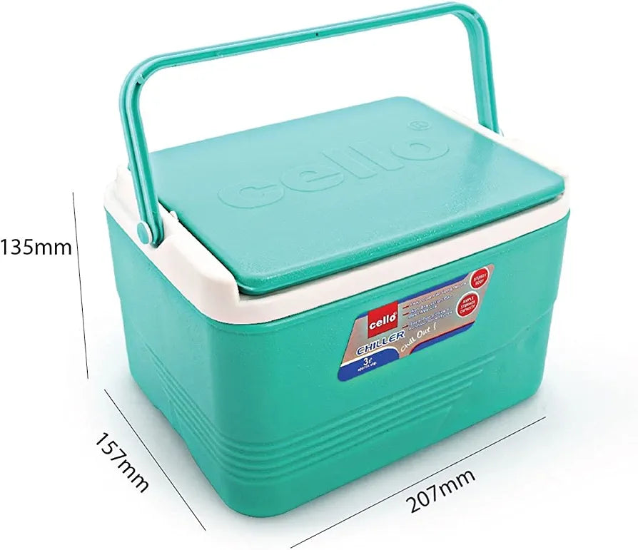 Cello Chiller Ice Box | Standard Size for Travel Party Bar Ice Cubes | Cold Drinks | Medical Purpose | 3 Litre, Green