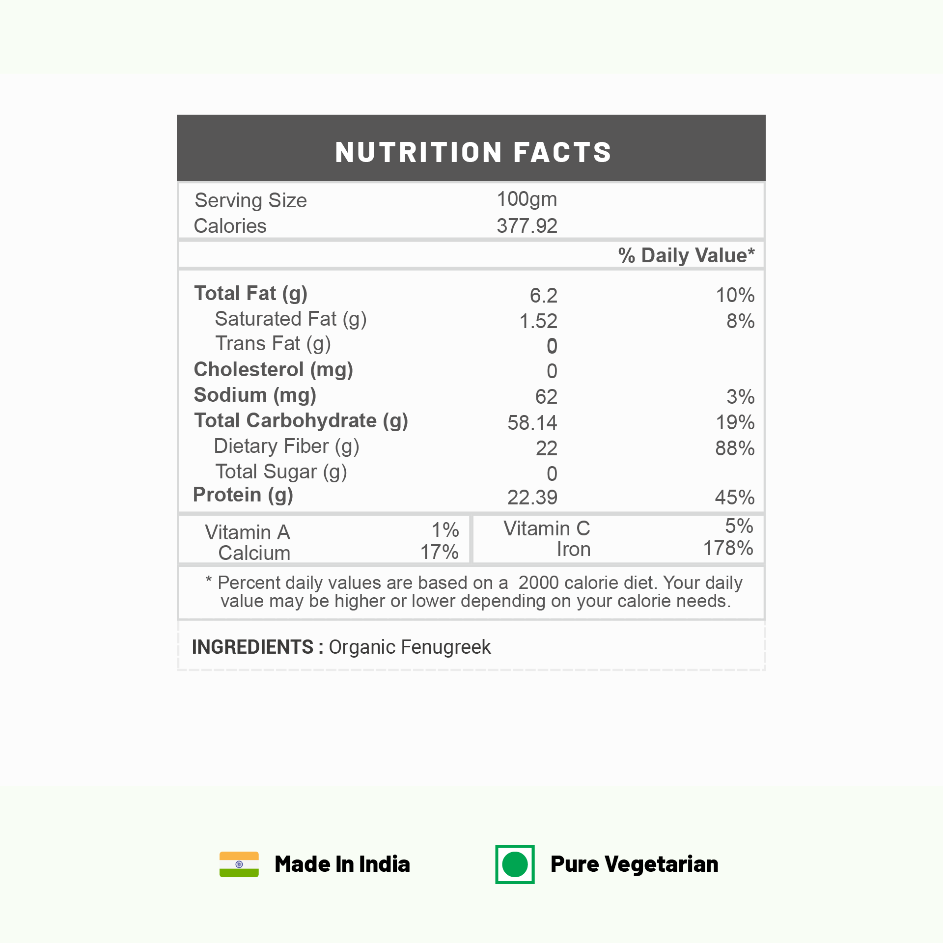 Pure Organio Organic Fenugreek Powder Methi Dana Ground For Cooking and Eating