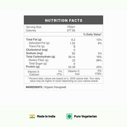 Pure Organio Organic Fenugreek Powder Methi Dana Ground For Cooking and Eating