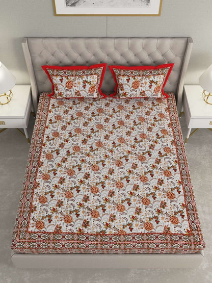 100% Pure Cotton Traditional Printed Bedsheet for Double Bed King Size Bedsheet with 2 Pillow Covers
