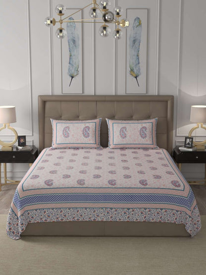 100% Pure Cotton Traditional Printed Bedsheet for Double Bed King Size Bedsheet with 2 Pillow Covers