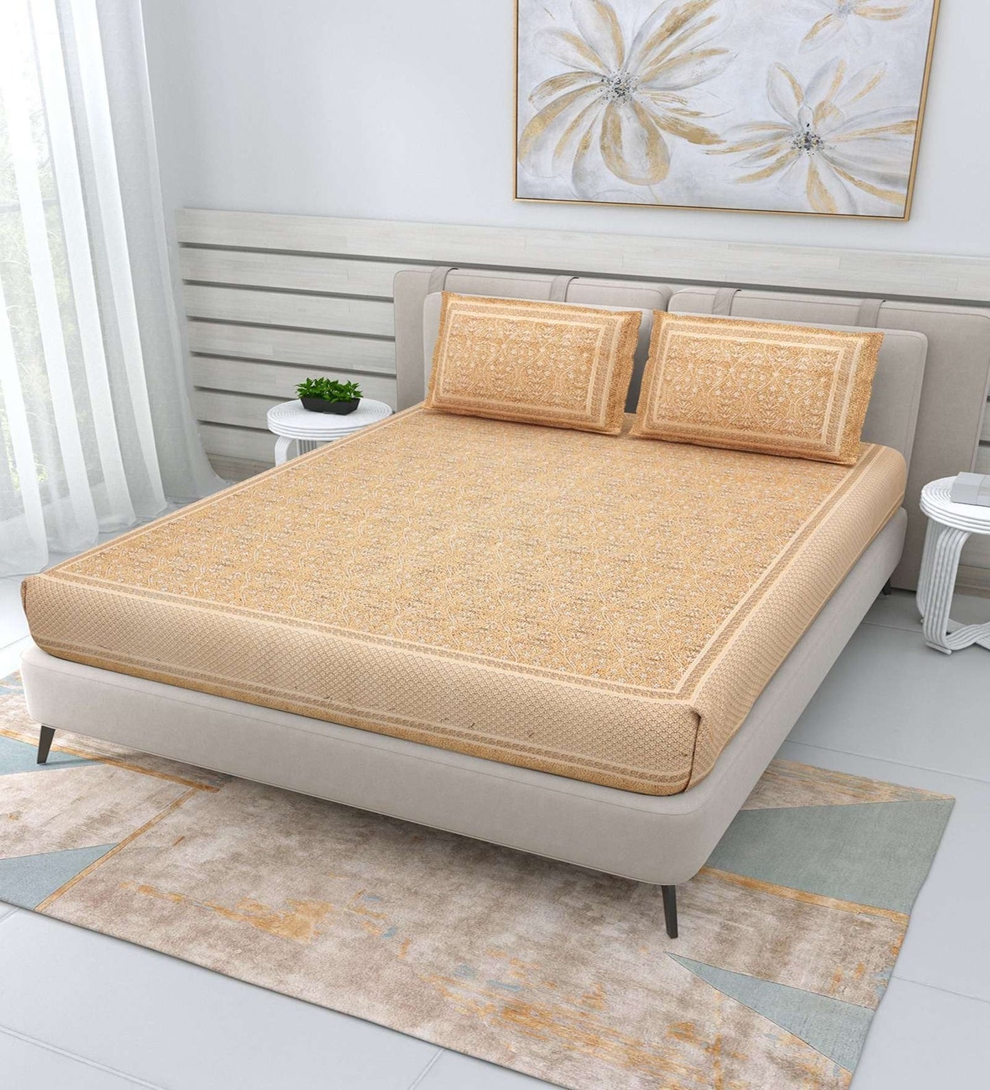 100% Pure Cotton Traditional Printed Bedsheet for Double Bed King Size Bedsheet with 2 Pillow Covers