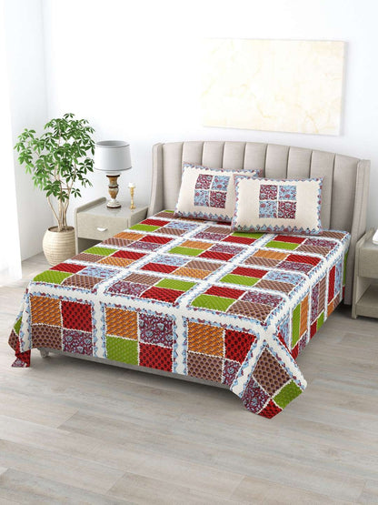 100% Pure Cotton Traditional Printed Bedsheet for Double Bed King Size Bedsheet with 2 Pillow Covers