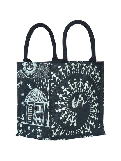 Jute Cottage Zipper Warli Bag Zipper Lunch