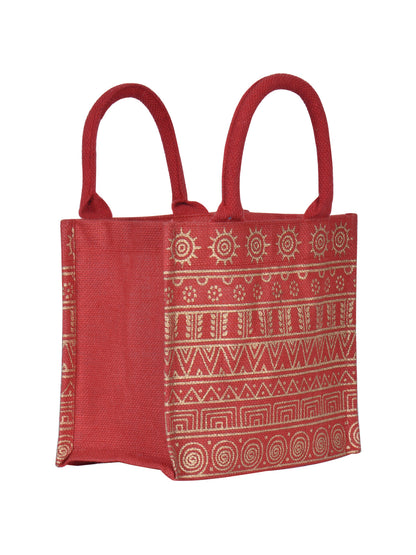 Jute Cottage Aztec Print Zipper Lunch Bag 100% Genuine Jute