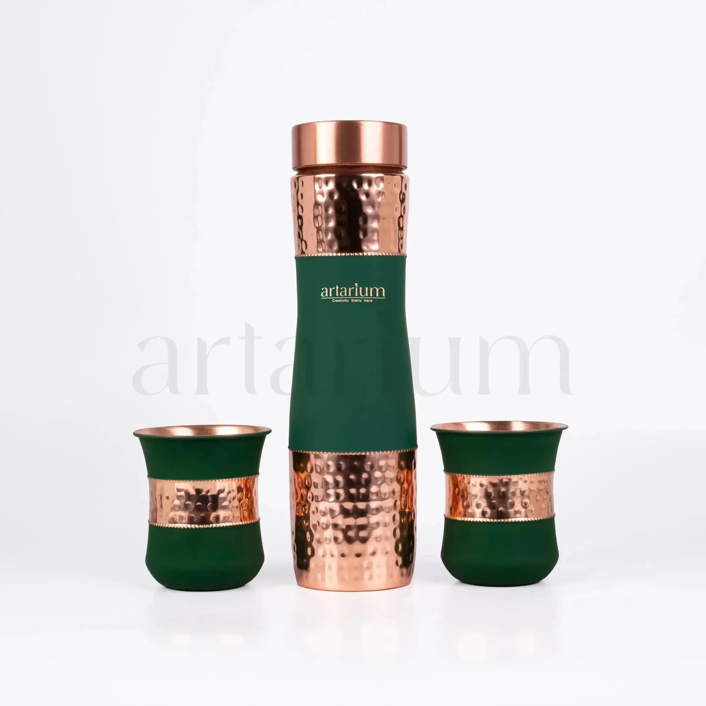 Artarium Hammered Copper Bottle with Copper Cups Gift Set