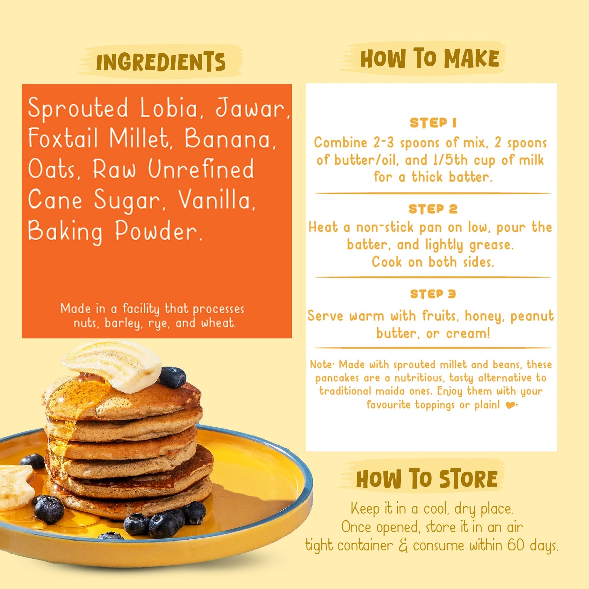 Banana Pancake Mix with sprouted Millets and Lobia Masoor Protein -  Pack of 2