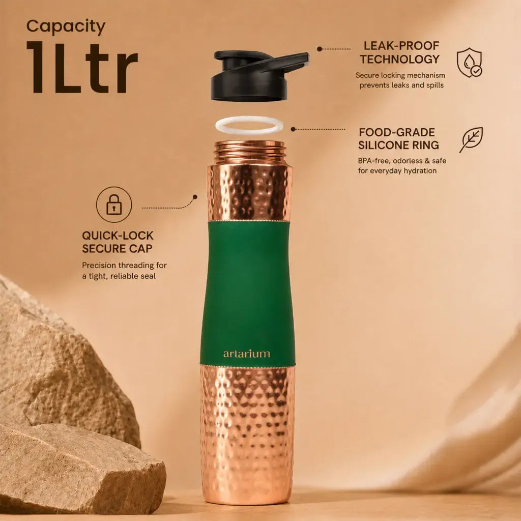 Artarium Hammered Copper Sipper Bottle with Cleaning Brush
