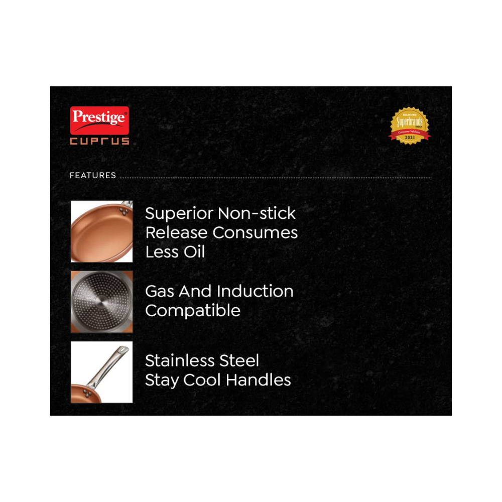 Prestige Cuprus Aluminium Gas and Induction Compatible Fry Pan, 20 cm, 1.2 L (Copper)