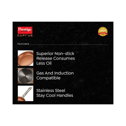 Prestige Cuprus Aluminium Gas and Induction Compatible Fry Pan, 20 cm, 1.2 L (Copper)