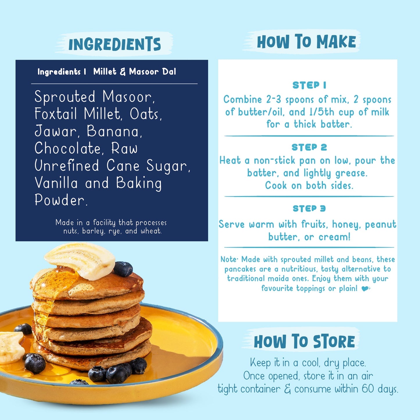 Choco - Banana Pancake Mix with sprouted Millets and Lobia Masoor Protein -  Pack of 2