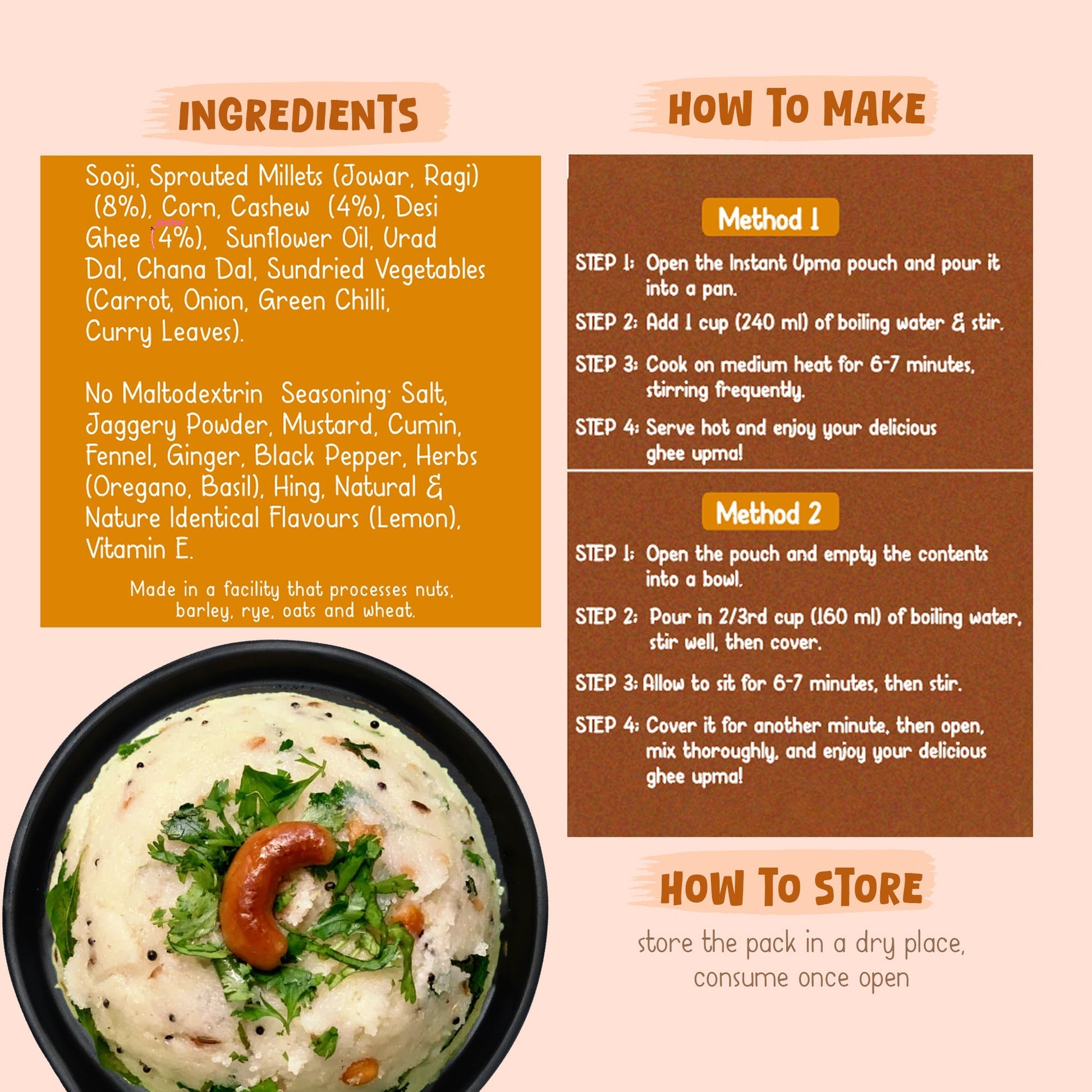 Desi Ghee and Millet Instant Upma with Cashews - Pack of 5