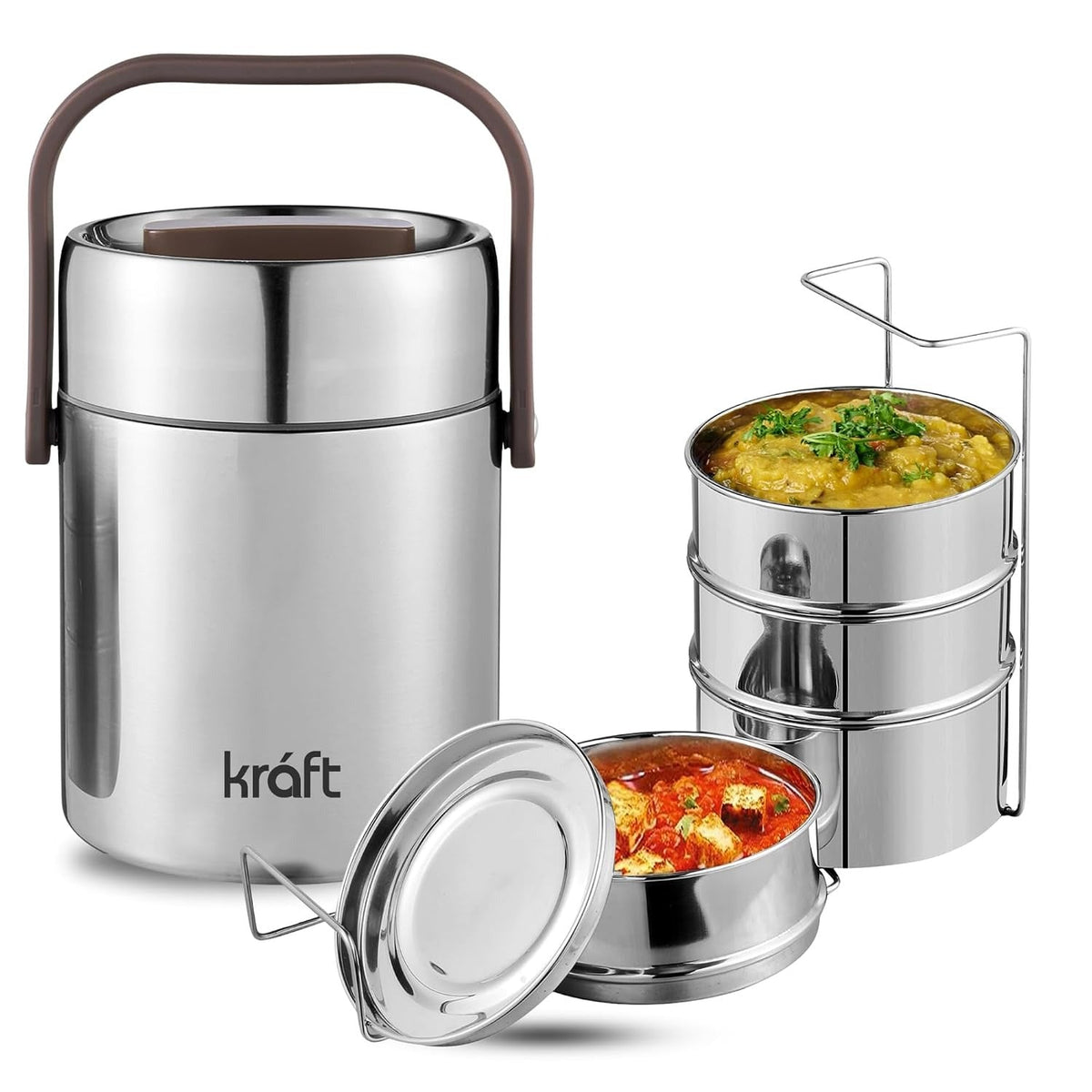 Kraft Perma Therm 3-Tier Stainless Steel Insulated Lunch Box -1.6L (400ml Each)