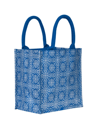 Jute Cottage Mughal Print Zipper Lunch Bag 100% Genuine Jute