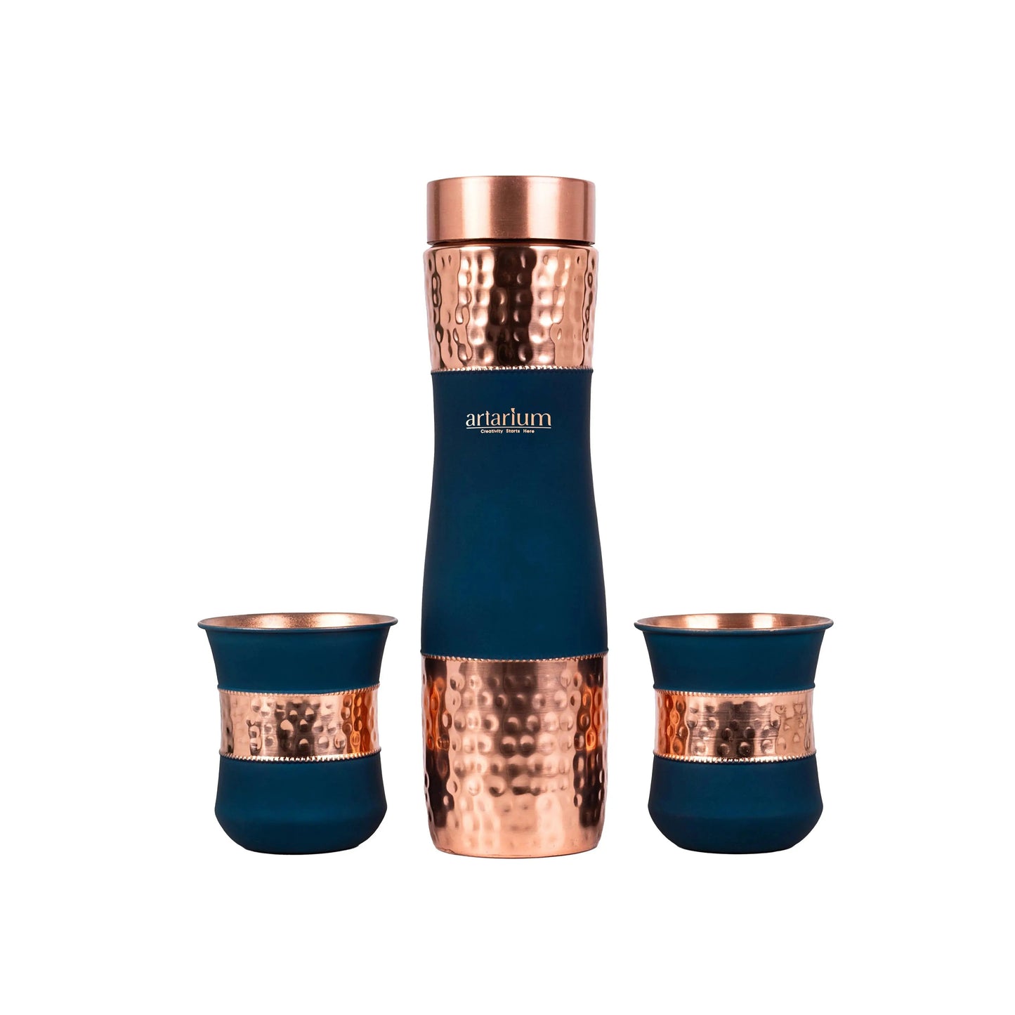 Artarium Hammered Copper Bottle with Copper Cups Gift Set